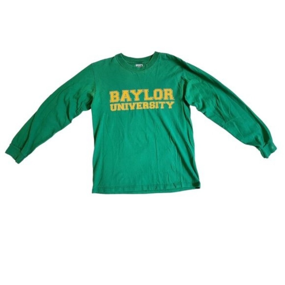 Anvil Baylor University green gold crew neck long sleeve t shirt sz S